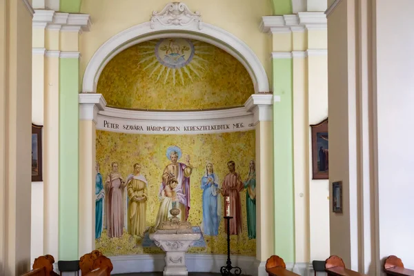 stock image Hungary Fertoszentmiklos May, 21, 2023:  The interior of Saint Nicholas Church built in Gothic style in the 13th century. In 1683 the Turkish army burnt down the church and was rebuilt in 1724.