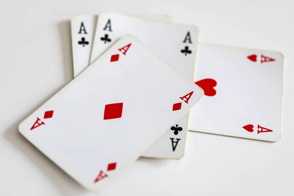 Négy Ász Kártyázik Nyerő Pókerleosztás — Stock Fotó