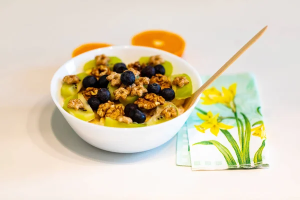 Bowl Cereal Milk Fruits — Stock Photo, Image