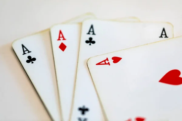 Négy Ász Kártyázik Nyerő Pókerleosztás — Stock Fotó