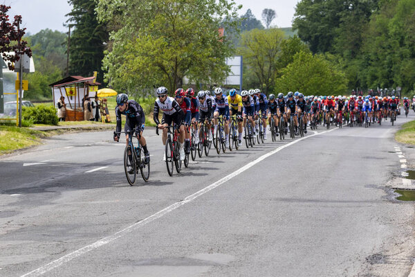 Budapest, Hungary May 13, 2023: The riding during Stage 2. The final leg of the "Tour de Hongrie 2023" bicycle race on the highways and secondary country roads.