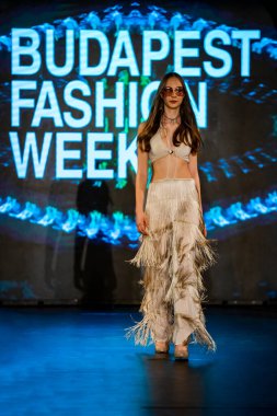 Budapeşte Macaristan, 22 Kasım: Budapeşte Moda Haftası modeli podyumdaki 