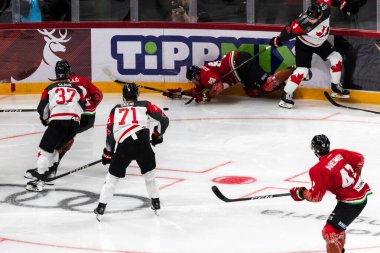 Budapeşte Macaristan Mayıs. 07 2024 Kanada Macaristan hokey maçında her iki ülke de Ulusal Takım. Kanada - Macaristan 4: 0 