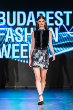 Budapeşte Macaristan, 13 Kasım 23: Budapeşte Moda Haftası modeli podyumda 