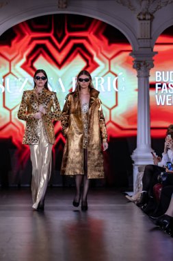 Budapeşte Macaristan, 22 Kasım: Budapeşte Moda Haftası modeli, podyumdaki 