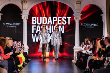 Budapeşte Macaristan, 22 Kasım: Budapeşte Moda Haftası modeli, podyumdaki 