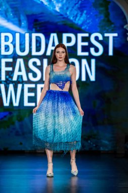 Budapeşte Macaristan, 22 Kasım: Budapeşte Moda Haftası modeli podyumdaki 