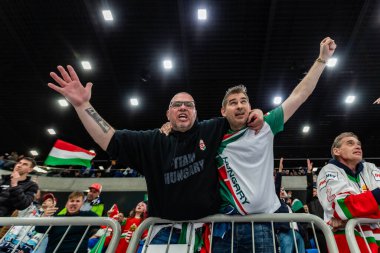 Macaristan-Avusturya Dünya Şampiyonası 'na katılan taraftarlar, buz hokeyi karşılaşmasında Macaristan-Avusturya' yı 4-2 yendi.