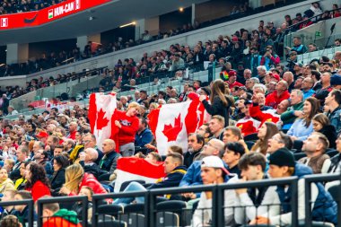 Macaristan Budapeşte Mayıs 05 2025: The Fan. Kanada Buz Hokeyi Dünya Şampiyonası - Macaristan 6: 0