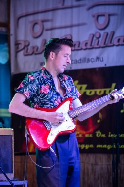 Dunaharaszty Macaristan Temmuz. 31 2024: Tanımlanamayan insanlar bir rock konserinde dans ediyorlar. Rockabilly.