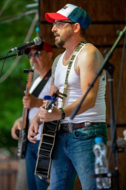 Dunaharaszty Macaristan Temmuz. 31 2024: Tanımlanamayan insanlar bir rock konserinde dans ediyorlar. Rockabilly.