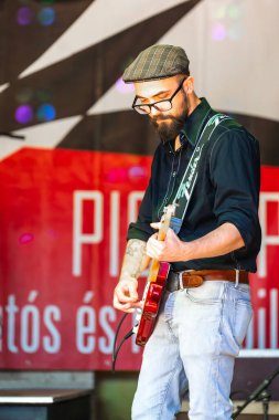 Dunaharaszty Macaristan Temmuz. 31 2024: Tanımlanamayan insanlar bir rock konserinde dans ediyorlar. Rockabilly.