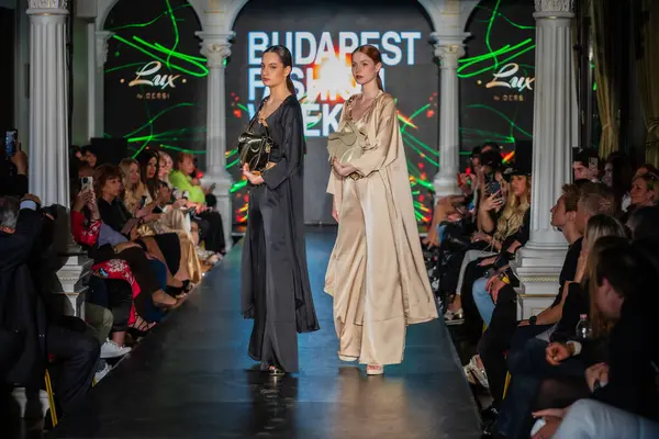 Macaristan Budapeşte 20 Eylül 2024: Budapeşte Moda Haftası. Claudio Dessi Koleksiyonu. Çok cüretkar ve dikkat çekici bir moda tasarımı.. 