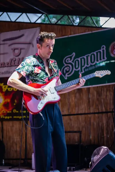 Dunaharaszty Macaristan Temmuz. 31 2024: Tanımlanamayan insanlar bir rock konserinde dans ediyorlar. Rockabilly.