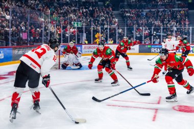Macaristan Budapeşte Mayıs 05: 2025: Dünya Şampiyonası ısınma buz hokeyi maçı Kanada - Macaristan 6-0