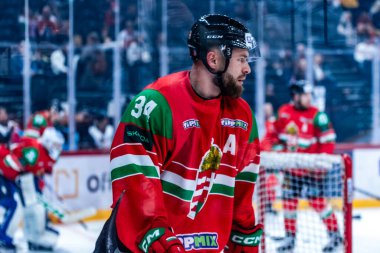 Macaristan Budapeşte Mayıs 05: 2025: Dünya Şampiyonası ısınma buz hokeyi maçı Kanada - Macaristan 6-0