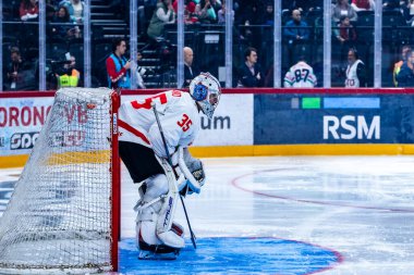 Macaristan Budapeşte Mayıs 05: 2025: Dünya Şampiyonası ısınma buz hokeyi maçı Kanada - Macaristan 6-0