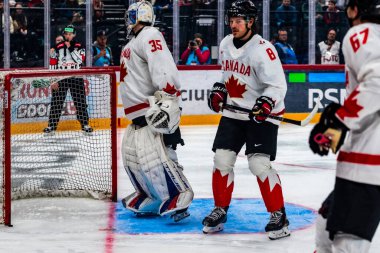 Macaristan Budapeşte Mayıs 05: 2025: Dünya Şampiyonası ısınma buz hokeyi maçı Kanada - Macaristan 6-0