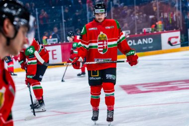 Macaristan Budapeşte Mayıs 05: 2025: Dünya Şampiyonası ısınma buz hokeyi maçı Kanada - Macaristan 6-0