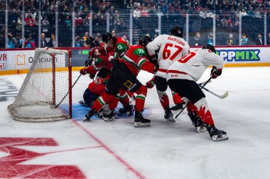 Macaristan Budapeşte Mayıs 05: 2025: Dünya Şampiyonası ısınma buz hokeyi maçı Kanada - Macaristan 6-0