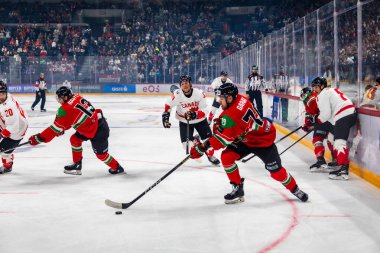 Macaristan Budapeşte Mayıs 05: 2025: Dünya Şampiyonası ısınma buz hokeyi maçı Kanada - Macaristan 6-0