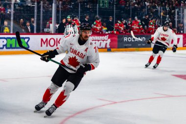 Macaristan Budapeşte Mayıs 05: 2025: Dünya Şampiyonası ısınma buz hokeyi maçı Kanada - Macaristan 6-0