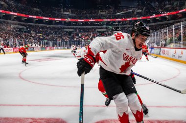 Macaristan Budapeşte Mayıs 05: 2025: Dünya Şampiyonası ısınma buz hokeyi maçı Kanada - Macaristan 6-0