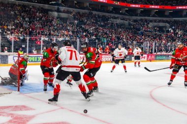 Macaristan Budapeşte Mayıs 05: 2025: Dünya Şampiyonası ısınma buz hokeyi maçı Kanada - Macaristan 6-0