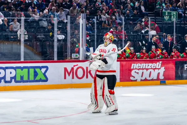 Macaristan Budapeşte Mayıs 05: 2025: Dünya Şampiyonası ısınma buz hokeyi maçı Kanada - Macaristan 6-0