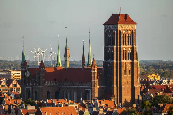 Basílica Santa Maria Pôr Sol Cidade Gdansk Polônia Basílica Assunção — Fotografia de Stock