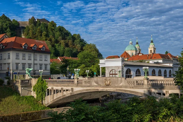 Dračí Most Slovinština Zmajski Most Přes Řeku Lubljanica Městě Lublaň — Stock fotografie