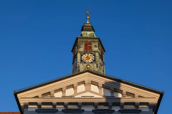 Ratusz Lublanie Szczyt Zegar 1718 Roku Pięciokątnej Wieży Lublanie Słowenia — Zdjęcie stockowe