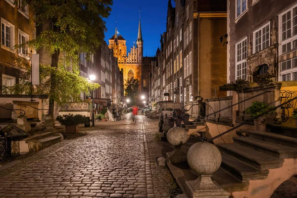 Mariacka Street Nachts Oude Binnenstad Van Gdansk Stad Polen Keien — Stockfoto