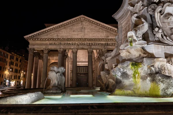 Pantheon Och Fontänen Pantheon Natten Staden Rom Italien Antika Romerska — Stockfoto