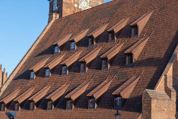 Dach Der Großen Mühle Danzig Polen Massives Ziegeldach Mit Vorspringenden — Stockfoto
