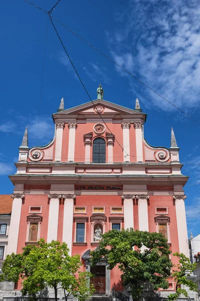 Chiesa Francescana Dell Annunciazione Lubiana Slovenia Facciata Barocca Del 1703 — Foto Stock