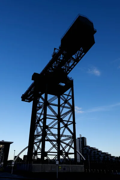 Het Finnieston Crane Silhouet Bij Schemering Glasgow Schotland Verenigd Koninkrijk — Stockfoto