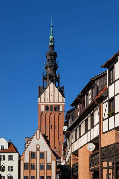 Elblag Városa Lengyelországban Óváros Városképe Gótikus Szent Miklós Katedrális Tornyával — Stock Fotó