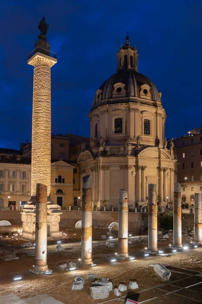 Trajan Column Church Most Holy Name Mary Trajan Forum Santissimo — Stock Photo, Image