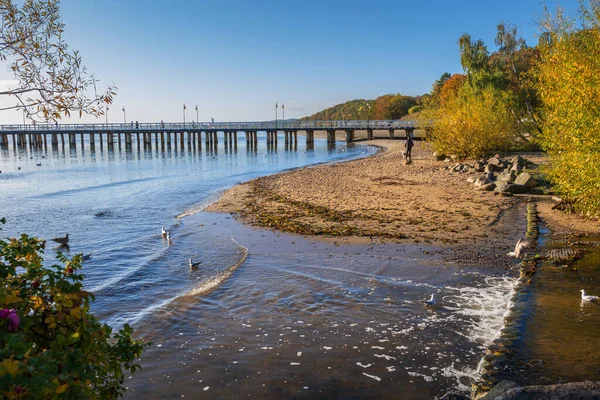 Polonya Nın Gdynia Kentindeki Plaj Orlowo Rıhtımı Kacza Nehrinin Sonbahar — Stok fotoğraf