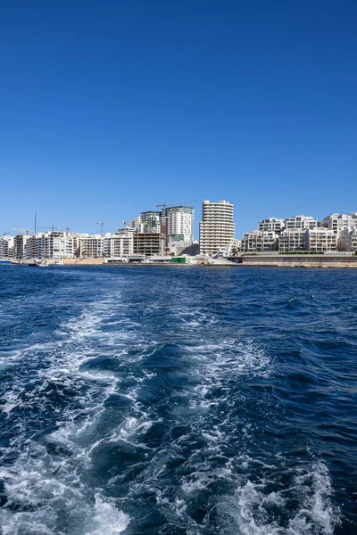 Панорама Міста Сліма Мальті Водна Стежка Поромного Човна Гавані Марсамсетт — стокове фото