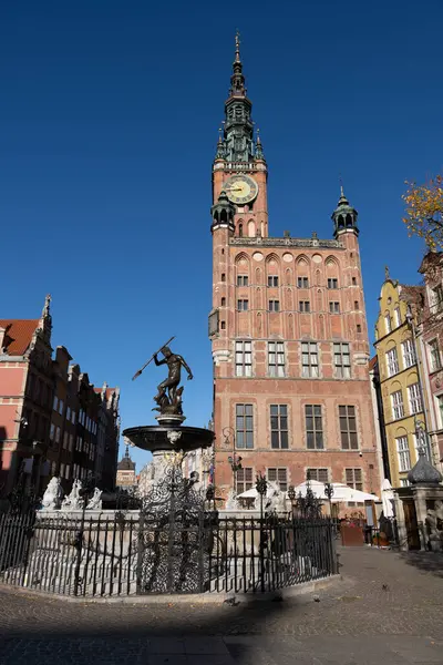 City Gdansk Poland Main Town Hall Neptune Fountain Long Market — Stock Photo, Image