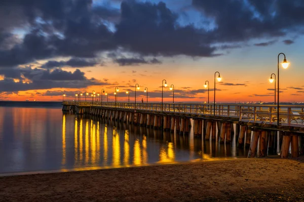 Idyllic Scenery Baltic Sea Coast Dawn Gdynia Poland Orlowo Pier — Stock Photo, Image