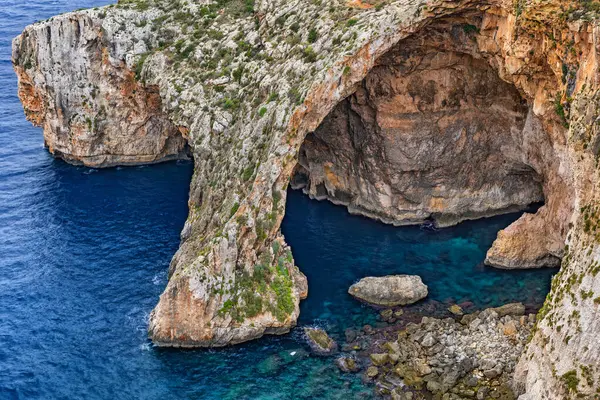 Cueva Marina Gruta Azul Malta Punto Referencia Costa Sureste Isla Fotos de stock