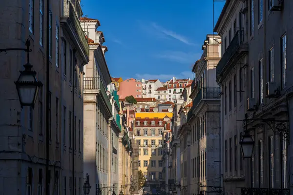 Lisszabon Belvárosa Kilátás Baixa Alfama Negyedében Keskeny Utcában Portugália Stock Fotó