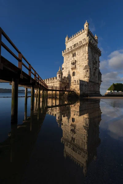 Der Belem Turm Lissabon Portugal Historische Festung Bei Sonnenaufgang Mit — Stockfoto