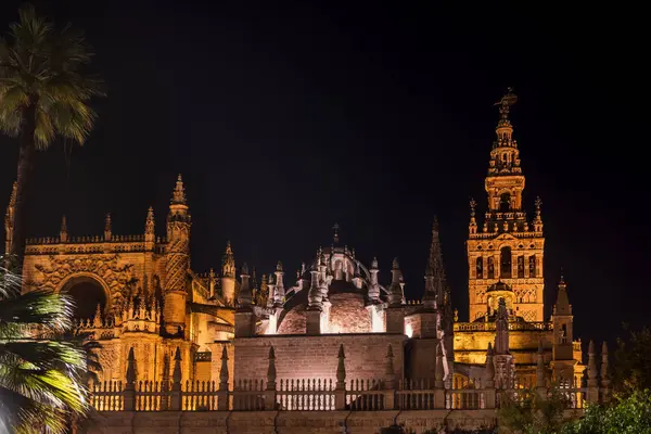 Kathedrale Von Sevilla Catedral Sevilla Beleuchtet Der Nacht Sevilla Andalusien — Stockfoto