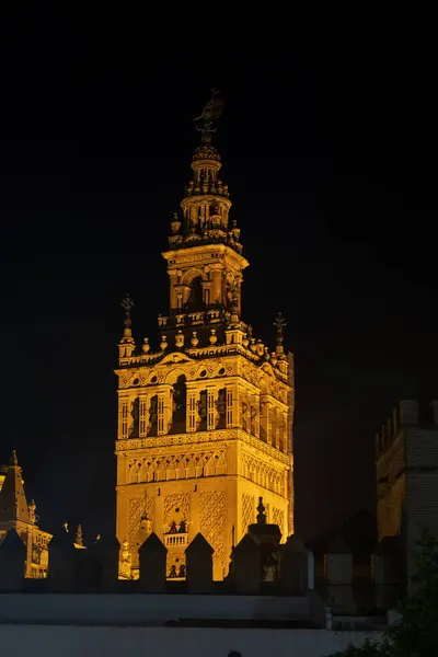 Giralda Klokkentoren Van Sevilla Nachts Sevilla Andalusië Spanje Stockfoto