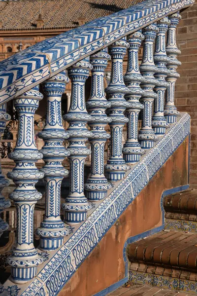 Brug Balustrade Versierd Met Azulejos Keramische Tegels Plaza Espana Sevilla Stockfoto