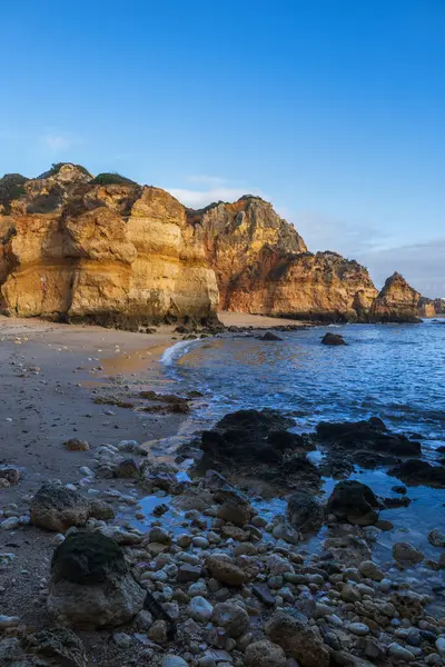 Пляж Прая Камило Живописном Побережье Алгарве Атлантического Океана Лагосе Португалия — стоковое фото